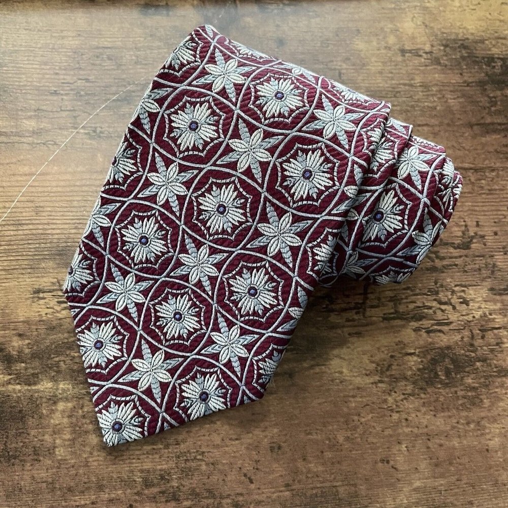 Robert Talbott Best of Class Mens Tie Maroon Red Gray Woven Silk Necktie USA